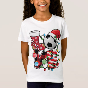 Soccer Christmas Pyjamas Fun Red Plaid Santa Hat S T-Shirt