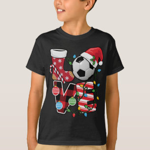Soccer Christmas Pyjamas Fun Red Plaid Santa Hat S T-Shirt
