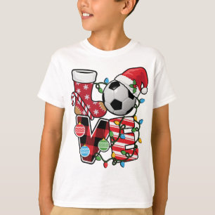 Soccer Christmas Pyjamas Fun Red Plaid Santa Hat S T-Shirt