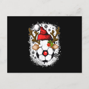 Soccer Christmas Reindeer with Santa Hat Funny Xma Holiday Postcard