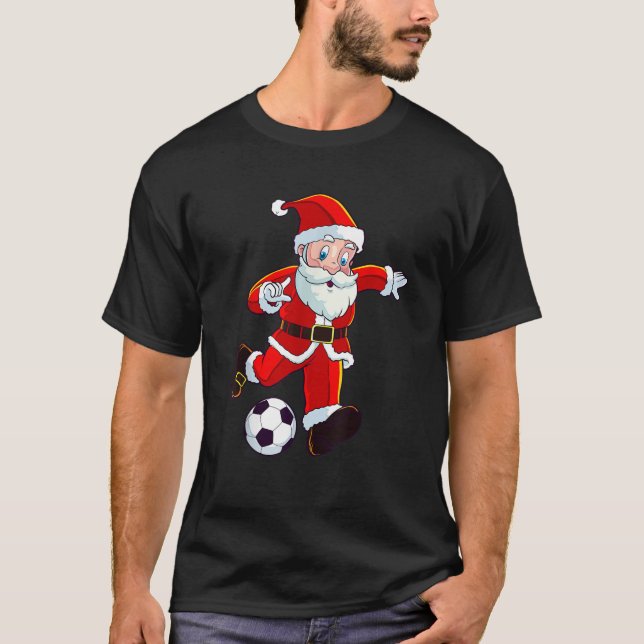Soccer Christmas Santa Claus Funny Boys Girls Kids T-Shirt (Front)