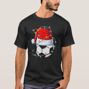 Soccer Christmas Santa Hat Festive Lights Design  T-Shirt