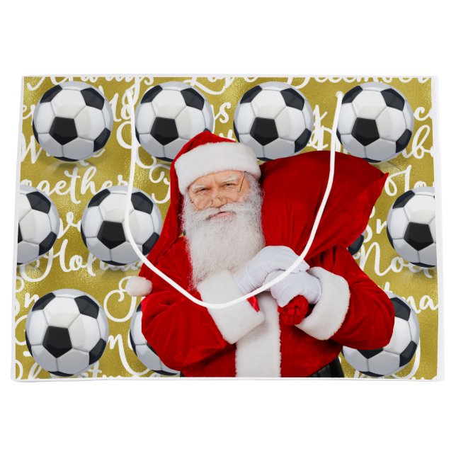 Soccer Christmas themed with Santa Claus Large Gift Bag (Front)