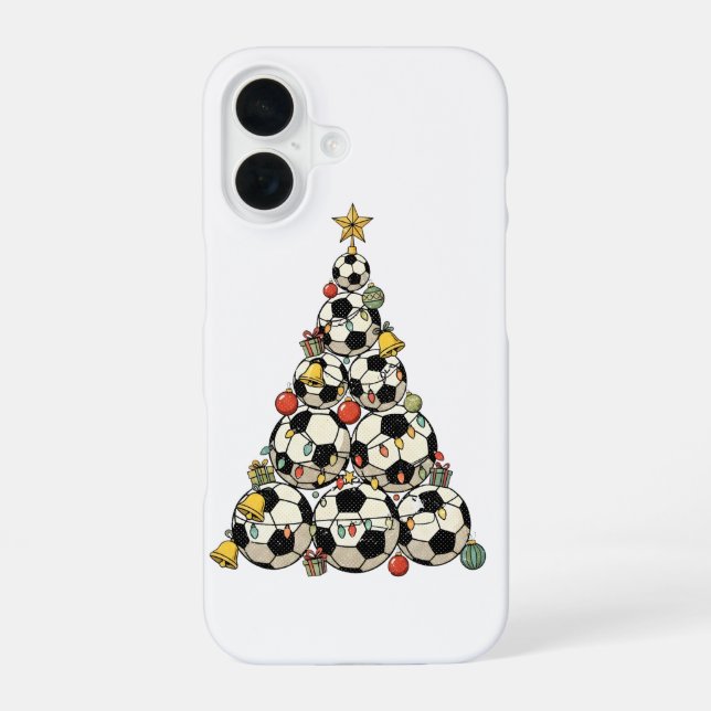 Soccer Christmas Tree iPhone 16 Case (Back)