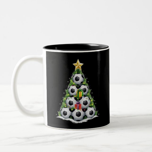 Soccer Christmas Tree Xmas Player Boys  Two-Tone Coffee Mug (Left)