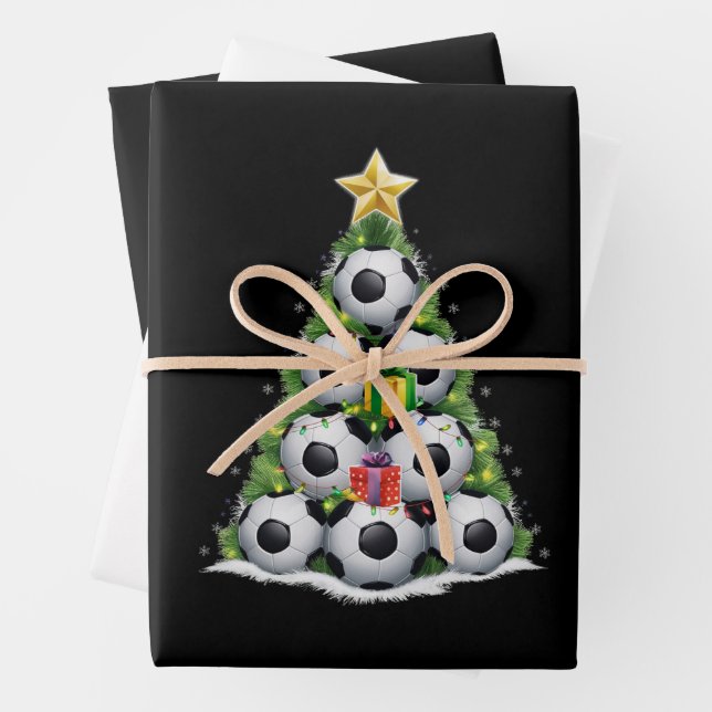 Soccer Christmas Tree Xmas Player Boys  Wrapping Paper Sheet (In situ)
