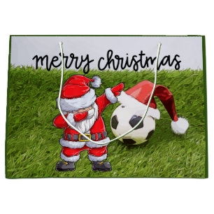 Soccer Christmas with football and Santa Dabbing  Large Gift Bag