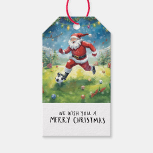 Soccer Christmas with Santa Claus playing ball Gift Tags