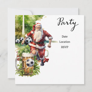 Soccer Christmas with Santa Claus playing ball Invitation