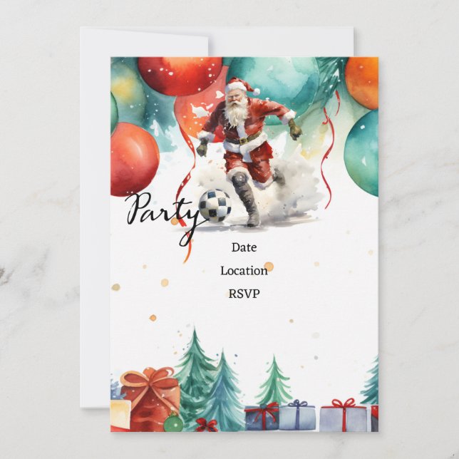 Soccer Christmas with Santa Claus playing ball  Save The Date (Front)