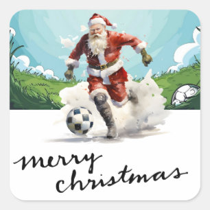 Soccer Christmas with Santa Claus playing ball  Square Sticker