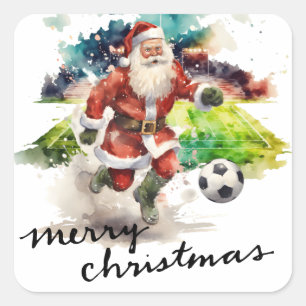 Soccer Christmas with Santa Claus playing ball  Square Sticker