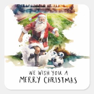 Soccer Christmas with Santa Claus playing ball Square Sticker