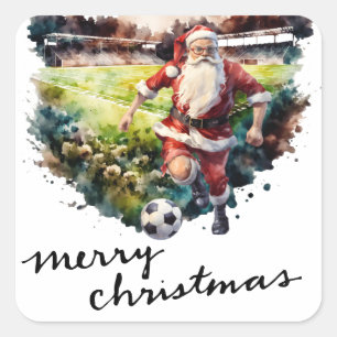 Soccer Christmas with Santa Claus playing ball  Square Sticker