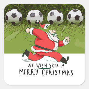 Soccer Christmas with Santa Claus playing ball Square Sticker