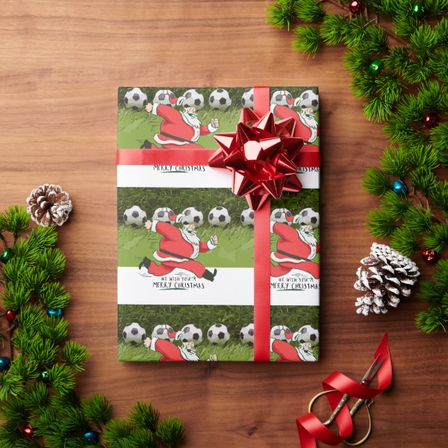 Soccer Christmas with Santa Claus playing ball  Wrapping Paper (Holiday Gift)