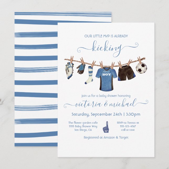 Soccer Clothesline Baby Shower Invitation (Front/Back)