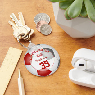soccer club gift ideas boys girls name red gray key ring