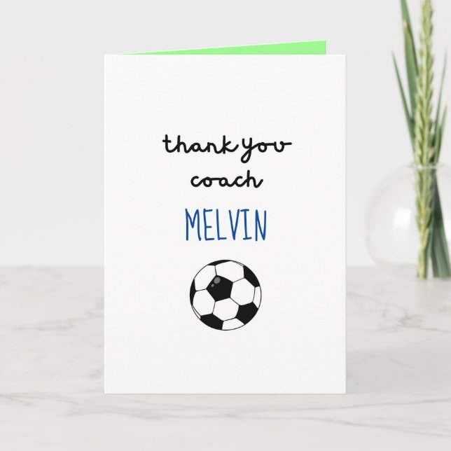 Soccer Coach Appreciation Card, Thank You Card (Front)