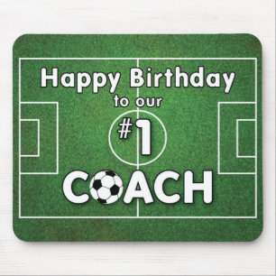 Soccer Coach Birthday with Grass Field and Ball Mouse Mat