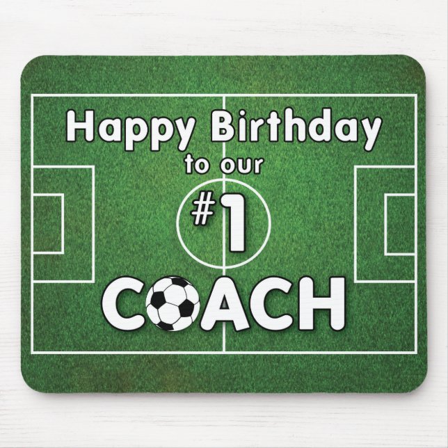Soccer Coach Birthday with Grass Field and Ball Mouse Mat (Front)