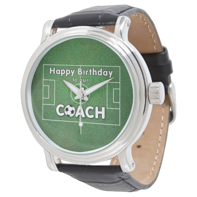 Soccer Coach Birthday with Grass Field and Ball Watch (Angled)