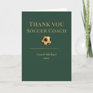 Soccer Coach Elegant Green Gold Team Appreciation Thank You Card