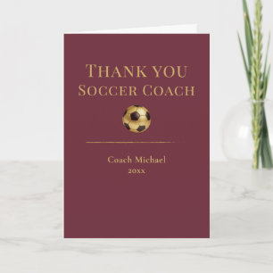 Soccer Coach Elegant Red Gold Team Appreciation Thank You Card