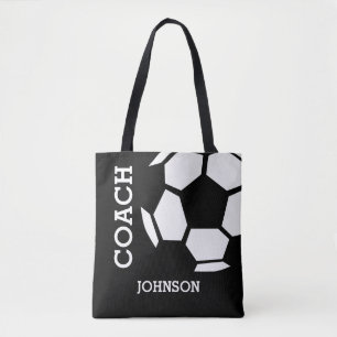 Soccer Coach Personalised Sports Modern Black Tote Bag