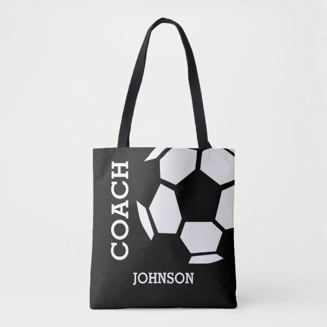 Soccer Coach Personalised Sports Modern Black Tote Bag (Front)