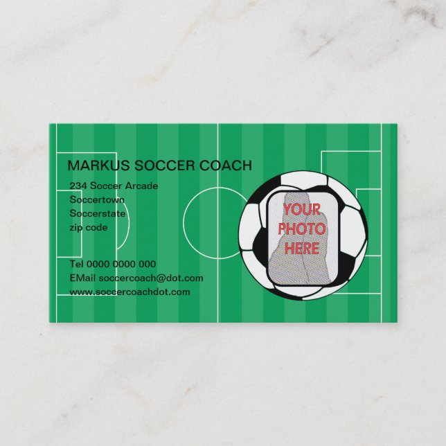 Soccer Coach Photo customisable business cards (Front)