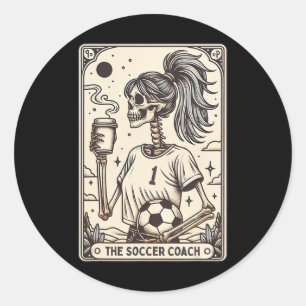 Soccer Coach Tarot Card Halloween Skeleton Soccer Classic Round Sticker