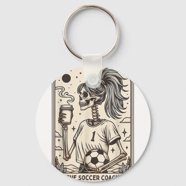 Soccer Coach Tarot Card Halloween Skeleton Soccer  Key Ring (Front)