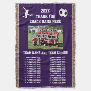 Soccer Coach Thank You Gifts, Photo, Players Names Throw Blanket