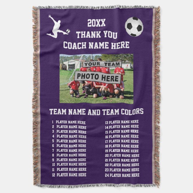 Soccer Coach Thank You Gifts, Photo, Players Names Throw Blanket (Front Vertical)