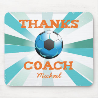 Soccer Coach Thanks, Orange on Teal, Blue Starburs Mouse Mat