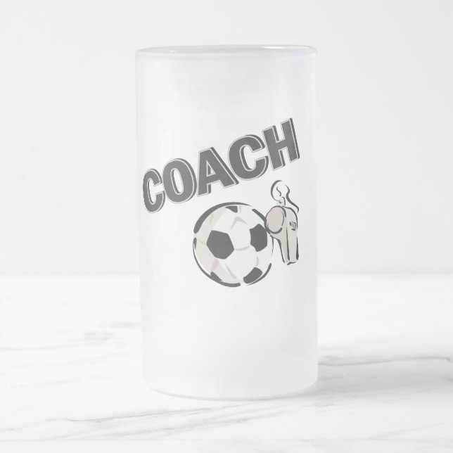 Soccer Coach (Whistle/Ball) Frosted Glass Beer Mug (Center)