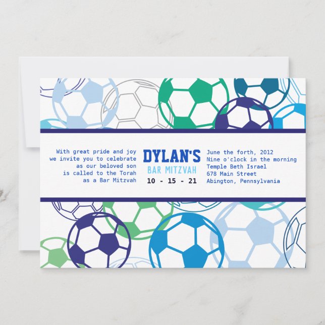 SOCCER COLORED Bar Bat Mitzvah Invitation (Front)
