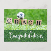 Soccer Congratulations card for Coach with ball