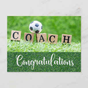 Soccer Congratulations card for Coach with ball