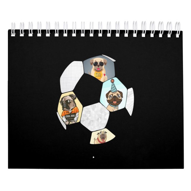 Soccer Cool Dog Pug Life Pug Birthday Cute Pug Calendar (Cover)