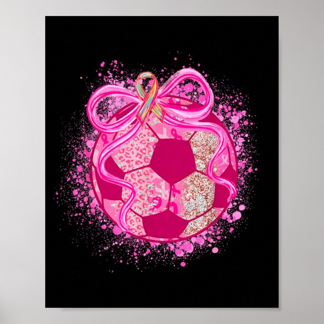 Soccer Coquette Bow Breast Cancer Awareness Nk Rib Poster (Front)