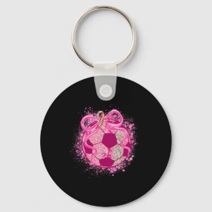 Soccer Coquette Bow Breast Cancer Awareness Pink R Key Ring