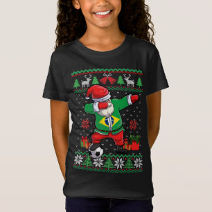 Soccer Dabbing Santa Brazil Flag Ugly Christmas Sw T-Shirt