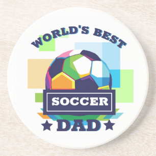 Soccer dad colourful text father's day sports coaster