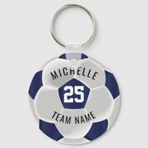 Soccer  - Dark Blue and White Key Ring