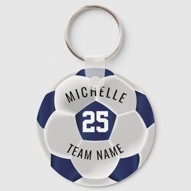 Soccer  - Dark Blue and White Key Ring (Front)