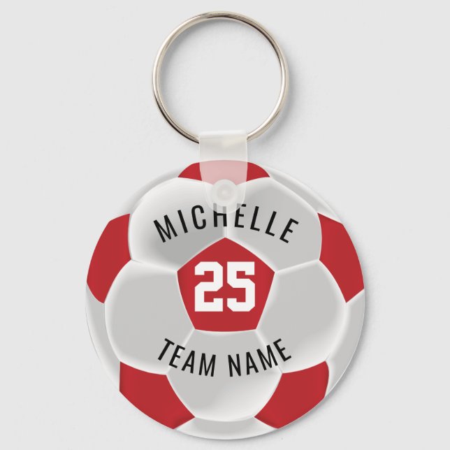 Soccer  - Dark Red and White Key Ring (Front)
