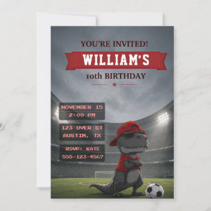 Soccer Dinosaur Birthday Invitation