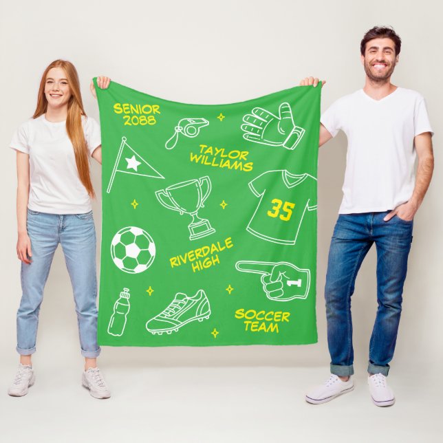Soccer Doodle Drawing Custom Name Senior Night Fleece Blanket (In Situ)